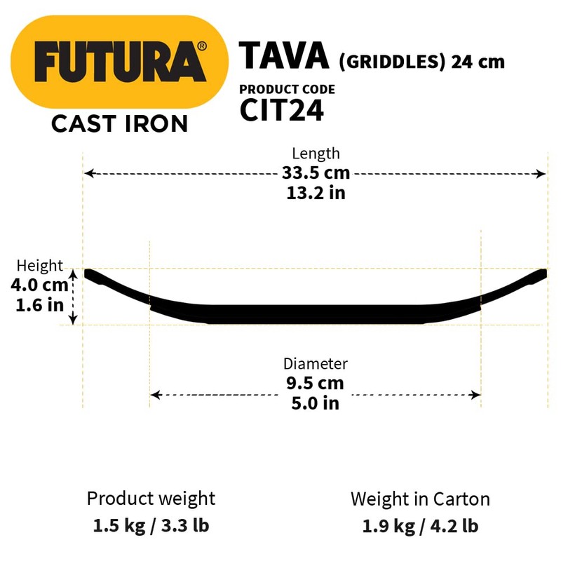 HAWKINS Futura 24 cm Cast Iron Tava, Cast Iron Tawa