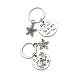 ZYSSXNDM Beach Keychain Beach Lover Keychain Keychian Anniversary for Sister Bestie Birthday Keyring Gift for Teen Girls Graduation Silver Charm Gift Vacation