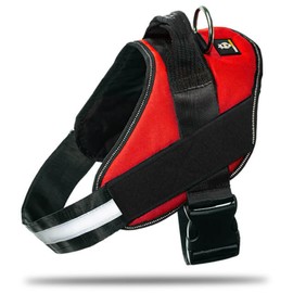 DOGGYKINGDOM Non Pull Dog Harness with Patch Panels and Handle, Adjustable, Reflective, No Choke, Heavy Duty Easy On Service Dog Vest Harnesses for Medium Large Small Sized Dogs - Red, L