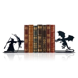 Lord Decorative Bookends - Epic Fantasy Dragon & Wizard, The Rings Book Ends for Home Library & Office Decor, Fantasy Inspired by LOTR Dragon Bookends, Unique LOTR Gift for Fans (Matte Black, Large)