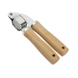 LUXIS DESIGNS Kitchen Large Premium Garlic Press Set - Bigger Bowl for Bigger Garlic - Rust Proof & Dishwasher Safe Garlic Mincer Tool - Easy-Squeeze, Easy-Clean Wood Garlic Peeler (Wood Polish)