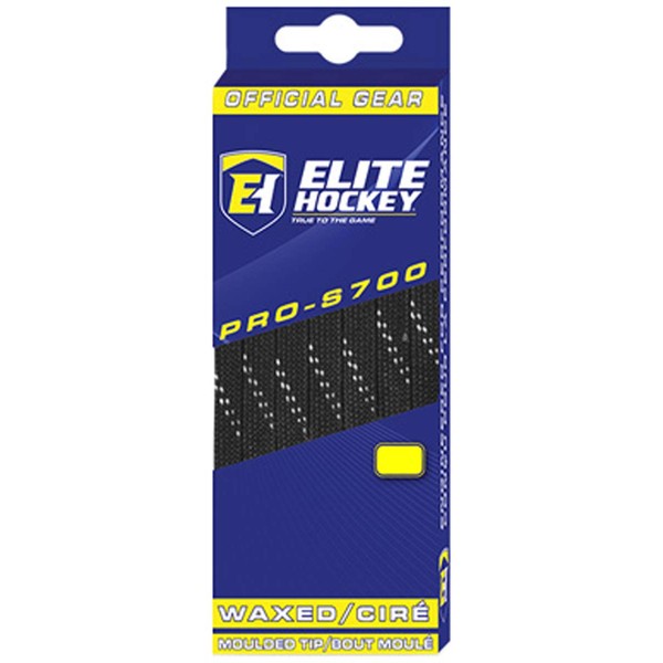Elite Hockey PRO-S700 Waxed Molded Tip Hockey Skate Laces (Black/White, 108")