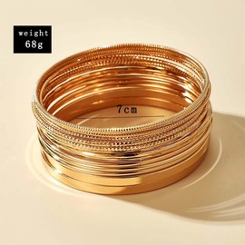 Inateannal 14pcs Gold Bracelet Set Indian Stackable Shiny Bracelets Multipack Wrap Bracelets Fashion Jewelry for Women Girls, Metal