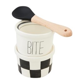 Mud Pie Bite Enjoy Tidbit Set, ramekin 2" x 3" dia | spoon 4", WHITE