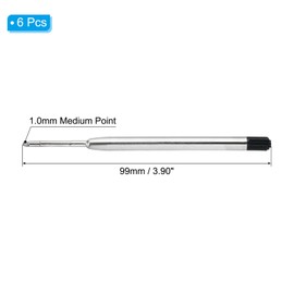 PATIKIL 6pcs 0.7mm Ballpoint Pen Ink Refills, Medium Point, Metal Replaceable for Office Black