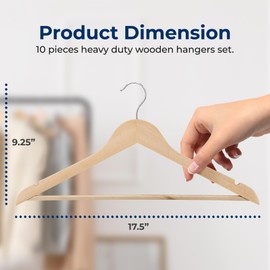 SereneLife 80-Piece Solid Wooden Hangers Set for Clothes – Heavy Duty Suit Coat Pant Dress Hangers with Chrome 360-Degree Swivel Hook and Notches Design for Organized Closets Natural Color