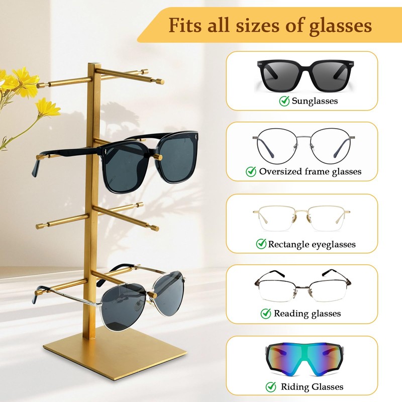 KDYZS+ 4 Tier Sunglass Display Stand, Sunglasses Organizer, Titanium Brushed