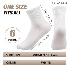 6 Pairs Womens Socks Size 4-7 Multipack Quarter Socks White Ankle Socks Women White Sport Socks Womens Cotton Socks Woman Socks Ladies Socks (UK, Numeric, 4, 7, Regular, Regular, White)