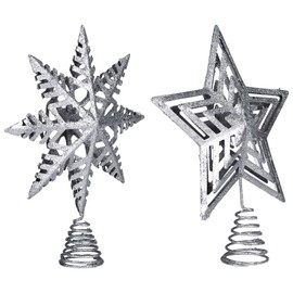 Transpac Metal Silver Glitz Tree Topper, Set of 2, Assortment