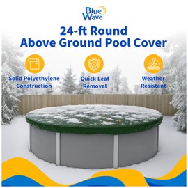 Blue Wave Silver 12-Year 24 ft Round Above Ground Pool Cover for Winter – Durable & Weather-Resistant Polyethylene – 4 ft Overlap, Black Underside, Reinforced Grommets, Winch, Cable – Forest Green