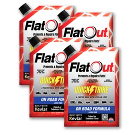 FlatOut QuickStrike Tire Sealant On-Road Formula - Prevent Flat Tires - Seal Leaks - Contains Kevlar - Tubeless Tire Sealant - Fast-Acting Formula - 32 Ounce Bag - Pack of 4