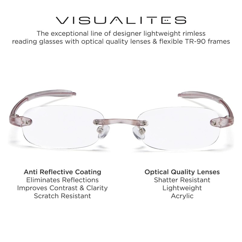 Visualites 5 Pearl 2.25 Lightweight Oval Rimless Reading Glasses for