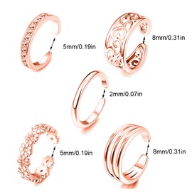 LEEQBCR - 5 Pieces Toe Ring Made of 925 Sterling Silver, Open Adjustable Band Ring, Women's Ring, Jewellery (Rose Gold)