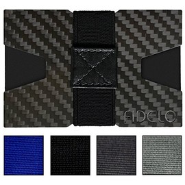 Fidelo Minimalist Wallet for Men - Slim RFID Blocking Wallet Credit Card Holder Made of 3K Carbon Fiber. The Compact Wallet Comes with 4 Cash Bands (Black, Dark Grey, Light Grey & Blue)