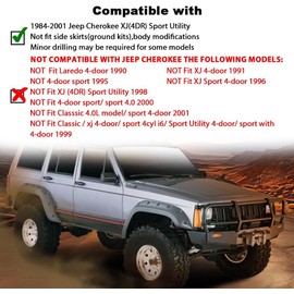 DOTCOM Fender Flares Front & Rear, Fit For Jeep Cherokee XJ 1984-2001 4-Door Sport Utility Models Only(Not Fit Models with Side Skirts/Ground Kits),Paintable Matte Pocket Textured Riveted Style Black