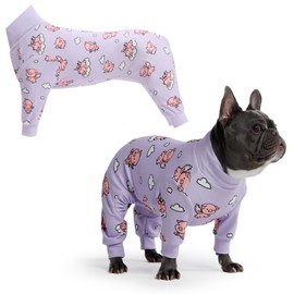 Spark Paws Dog Pajama, Dog Recovery Suit Male, Onesie, Ultra-Soft and 4-Way Stretch, for Small Medium and Large Breeds - When Pigs Fly - Purple - XL