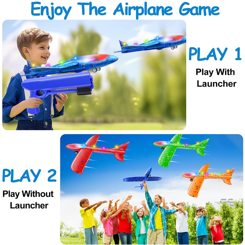 iGeeKid [ 4 Pack 14.5" Giant ] Lighted Airplane Launcher