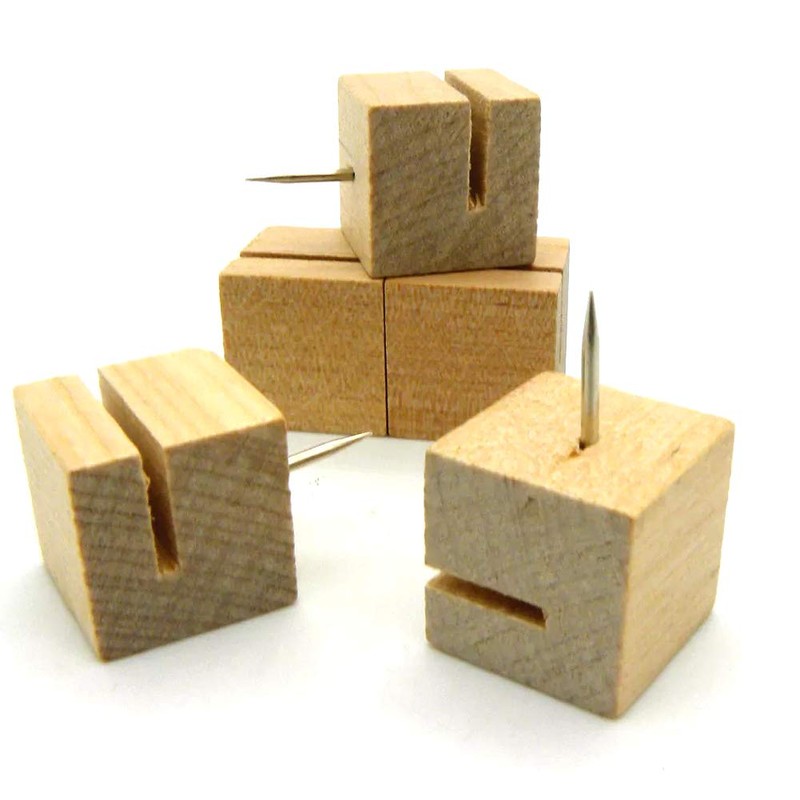 Wood Map Push Pins, Cube Head with Solt an Steel