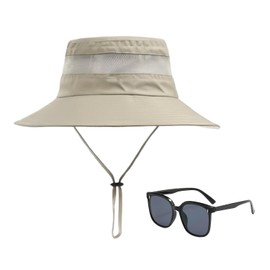 1 Piece Women's Summer Hat, 1 Piece Sunglasses, Women's Uv Protection Hat, Women's Breathable Fishing Hat, Foldable Hat Khaki