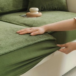 BSTMAI Sofa Slipcovers Stretch Couch Cushion Cover 1pc Corduroy Furniture Protector with Elastic Suitable for Armchair, Loveseat,3&4 Seat (1, DarkOlive, 24''x26'')