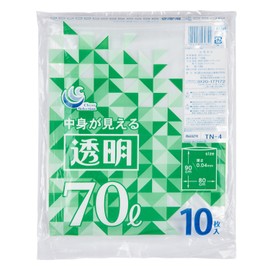 10 pack of 70 liter transparent garbage bags (easy to stretch and less likely to tear) thickness 0.04mm x width 31.5 inches x height 35.4 inches TN-4 by Nihon Giken Kogyo