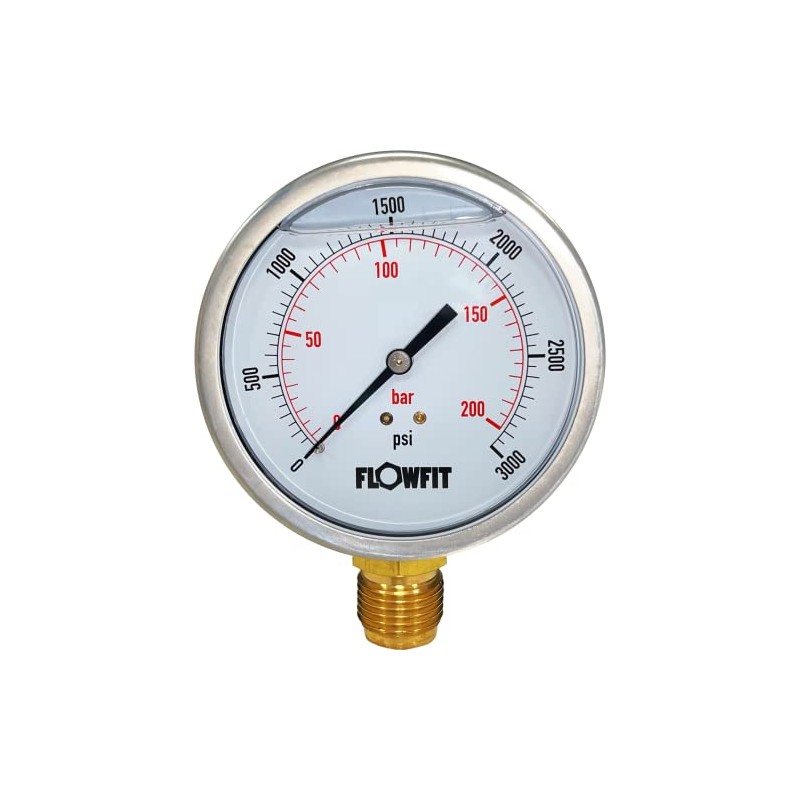 Flowfit Hydraulic Pressure Gauge, Glycerine Filled, 100mm Dial Size, Rated