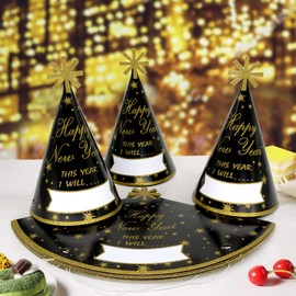 12PCS New Years Eve Party Supplies 2023 Gold Glitter Happy New Year's Eve Party Favor Cone Hats for Count Down Party