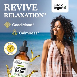 Wild & Organic Wild & Organic Lemon Balm Tincture - Mood Support Supplement - Melissa Lemon Balm Leaf Extract Drops - Vegan, Sugar & Alcohol-Free Calming Supplement - 4 fl oz