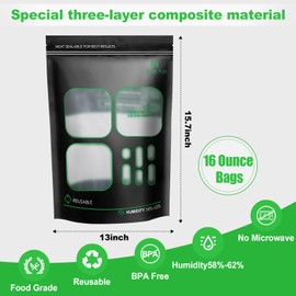 Mekote 16 PCS 1POUNDStorage/Curing Bags with 58%-62% 2-Way Humidity Control,Lock & Seal Storage Heat Sealable Fresh Bags,Resealable Heat Sealable upright Cure Bags(16)