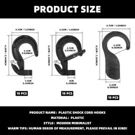 30 Pcs Plastic Shock Cord Hooks,Bungee Rope Hooks,Multi-Functional Elastic Cord Hook,Hook for Elastic Cord,3 Type Elastic Bungee Rope Hooks Fit for 1/4" 5/16" 3/8" Shock Cord Rope Bungee Cords