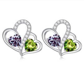 Iefil Earrings for Women Sterling Silver - Alexandrite Earrings, Peridot Earrings, June August Birthstone Earrings, 925 Sterling Silver Heart Earrings, Jewelry Gifts for Her Wife Mom Sister