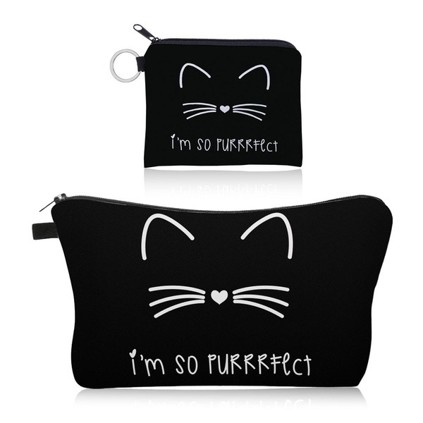 Pack of 2 Black Cat Storage Bag, Portable Cosmetic Bag,