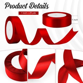 23 Metres Red Gift Ribbon 25 mm Satin Ribbon Ribbons, Wide Ribbon Decorative Ribbon Fabric Ribbon for Gift Wrapping, Crafts, Hair Bows, Bouquet, Decoration
