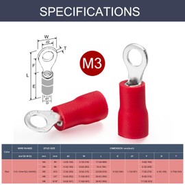 Chanzon 100pcs Red Ring Terminals - #4 M3 - UL Listed Insulated PVC Eyelet Wire Connector 22-16AWG Gauge Electrical Crimp Connector for Boat Truck Stereo Car