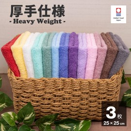 Imabari Towel Handkerchief, Thick, 9.8 inches (25 cm), Water Absorption, Unisex, Summary, 100% Cotton (Set of 3, Melty Pink x Carmine x Imabari White)