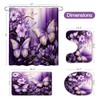 Litabel 4 Pcs Purple Red Floral Butterfly Shower Curtain Set