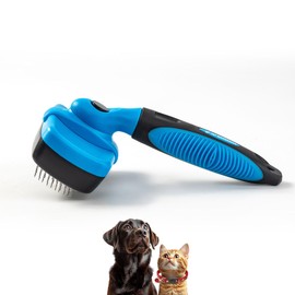 Pet Marshalls Self-Cleaning Slicker Brush for Dogs & Cats, Ergonomic Handle, Stainless Steel Bristles, Blue Brush