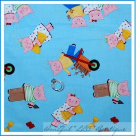 BonEful Fabric FQ Cotton Quilt VTG Story Book The Three Little Pig Baby Boy Girl