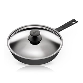 COOKLIFE 10 Inch Smooth Cast Iron Skillet with Stainless Steel Lid - Dishwasher & Oven Safe Pre-Seasoned Cast Iron Pan - Cast Iron Frying Pan for Indoor & Outdoor Use - Dark Black