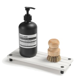 Razborci Instant Dry Sink Caddy Kitchen Sink Organizer, Quick Drying Diatomaceous Earth Stone Sink Tray Sponge Holder Soap Dish, Bathroom Countertop Vanity Dispenser Toothbrush Bottle, White, 10" x 4"