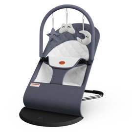 Portable Baby Bouncer Seat for Infants, 0-18 Months, 3 Modes of Use with Rocker & Stationary Options, Ergonomic Infant Chair with Hanging Toys – Grey