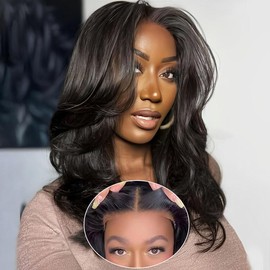 Mscoco Hair Layer Cut 100% Human Hair Pre Cut 6x5 HD Lace Wavy Glueless Wig With Curtain Bangs - Size: 16 inch