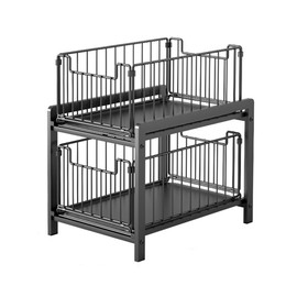 LIYIVNAA 2 Tier Under Sink Organizer Kitchen Cabinet Storage Shelf Space Saving Bathroom Rack with Sliding Pull Out Drawer Countertop Basket (Black)