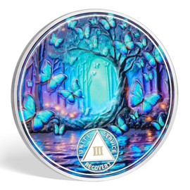 deDecoml Serenity Prayer Recovery Coin Butterfly Tree Design with Unity, Service, and Recovery Triangles Challenge Coin Sobriety Sober Coin NA AA Chips and Medallions (Blue Butterfly Tree, 3 Years)