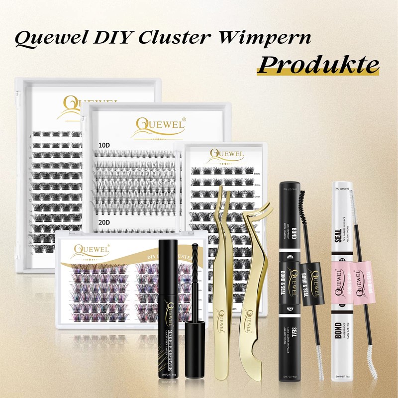 QUEWEL Eyelash Cluster Glue 10 ml, Black Cluster Lashes Glue