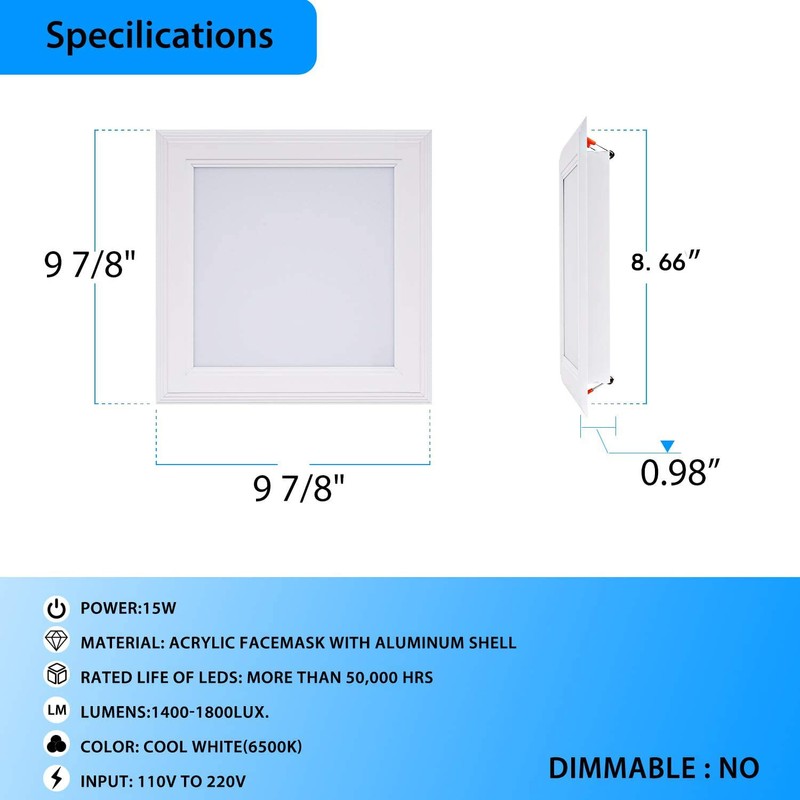 Hongerla (OD 9.84" / ID 8.66") 15W Square LED Recessed