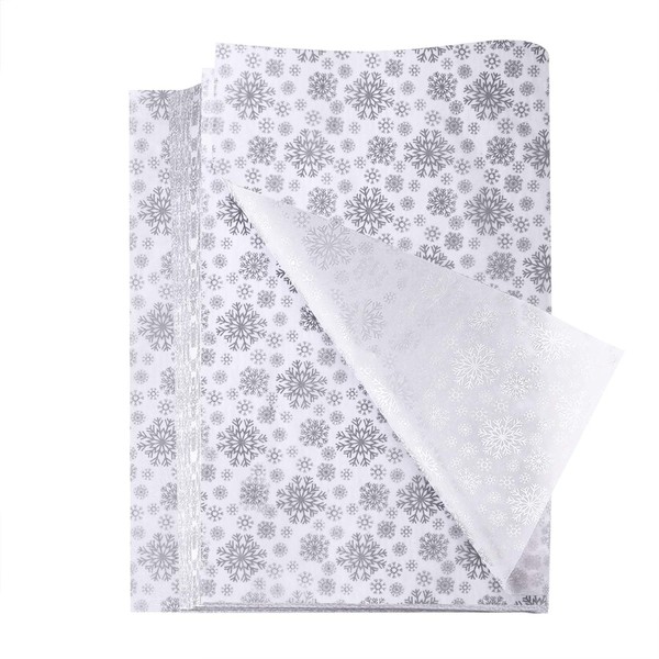 FEPITO 100 Sheets Silver Snowflake Wrapping Paper Big Size Christmas