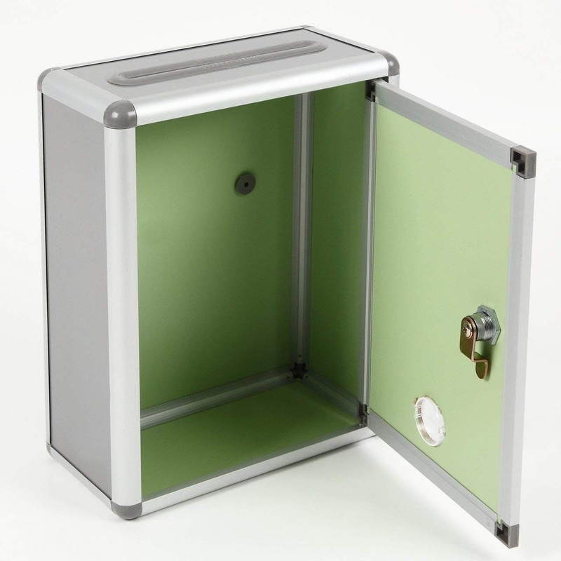 Aoakua 鍵付きBOX 募金箱 ／ 応募箱 ／ 投票箱 シルバーグレー W22cm (High:29cm)