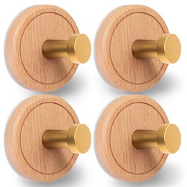 Shower Suction Cup Hooks, Strong Suction Power, Towel Hooks for Shower Glass Door, Bathroom, Kitchen, Mirrors, Tiles, Holds up to 11 lbs, Ideal for Towels, Bath Robes, Coats (Beech-Gold)