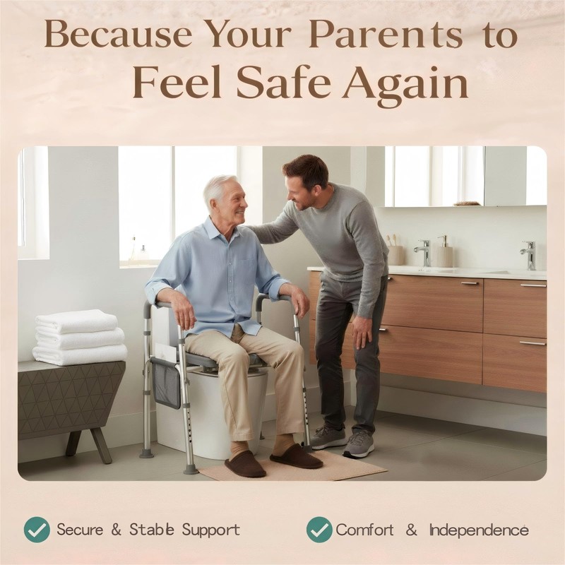 HOMEAL Raised Toilet Seat Riser with Handles for Seniors, 450LBS